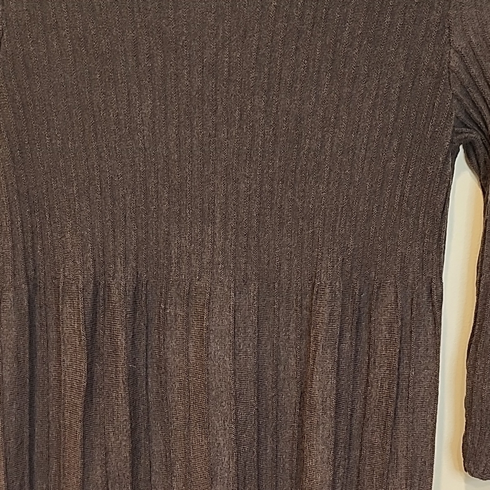 Eileen Fisher Dark Brown Wool Pleated  Scoop-Neck Long-Sleeve Dress - Picture 6 of 10
